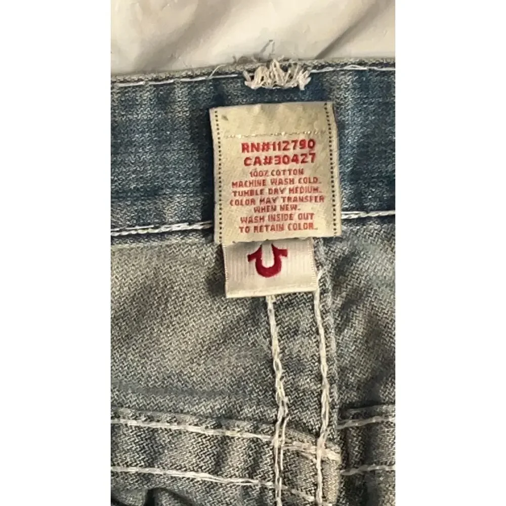True Religion World Tour Distressed Jeans Men's Size 32 Straight Light Wash